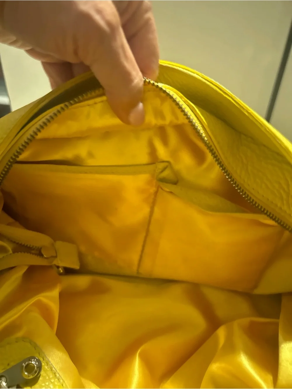 Pulicati Yellow Leather Satchel Handbag